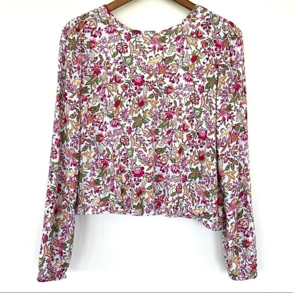 LOFT popover top with long  sleeves and v-back, loose fit, floral - Picture 3 of 8